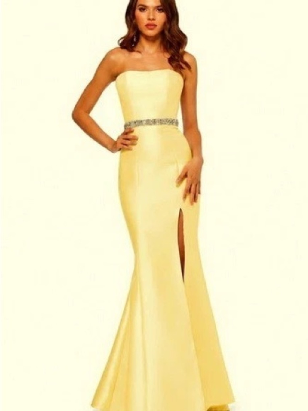 LN Sherri Hill Yellow Satin Mermaid Maxi Gown